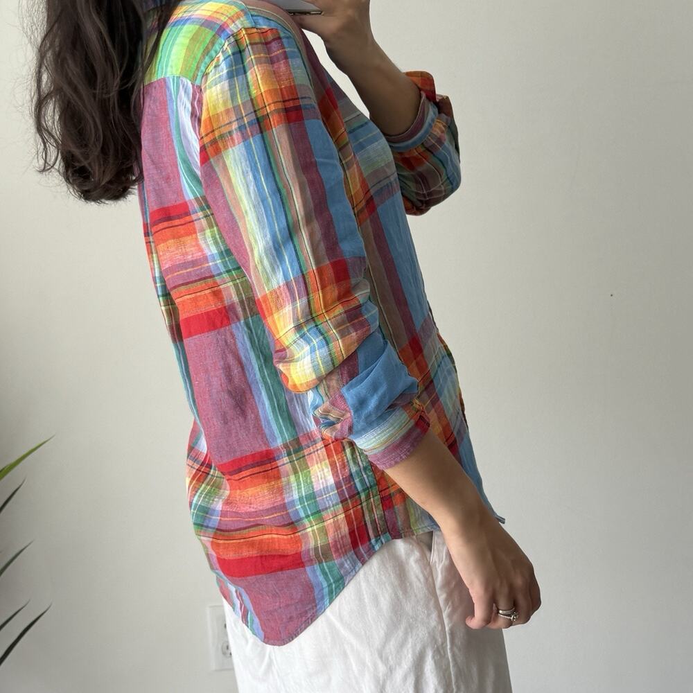 Polo Ralph Lauren Shirt Womens Small Plaid 100% Linen Button Up Long Sleeve - Picture 13 of 16
